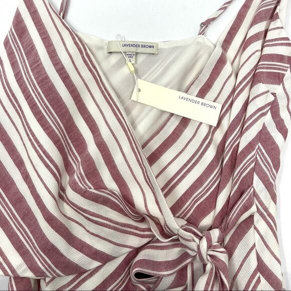 Lavender Brown (L) Wrap Mini Dress Striped Tank NWT - Picture 4 of 11